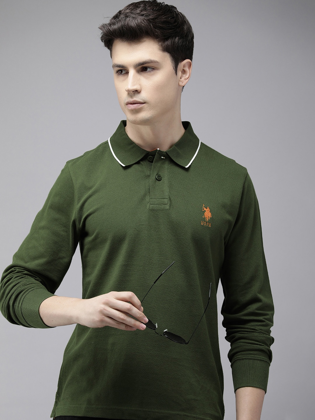 

U.S. Polo Assn. Embroidered Polo Collar Pure Cotton Slim Fit T-shirt, Olive