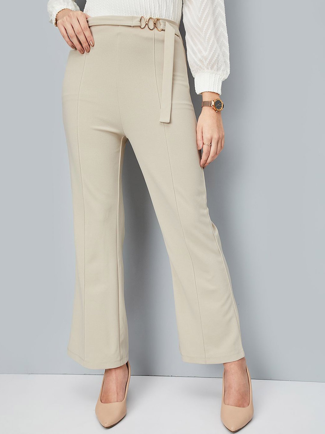

Max x Kalki Women Regular Fit Solid Knit Trousers, Beige