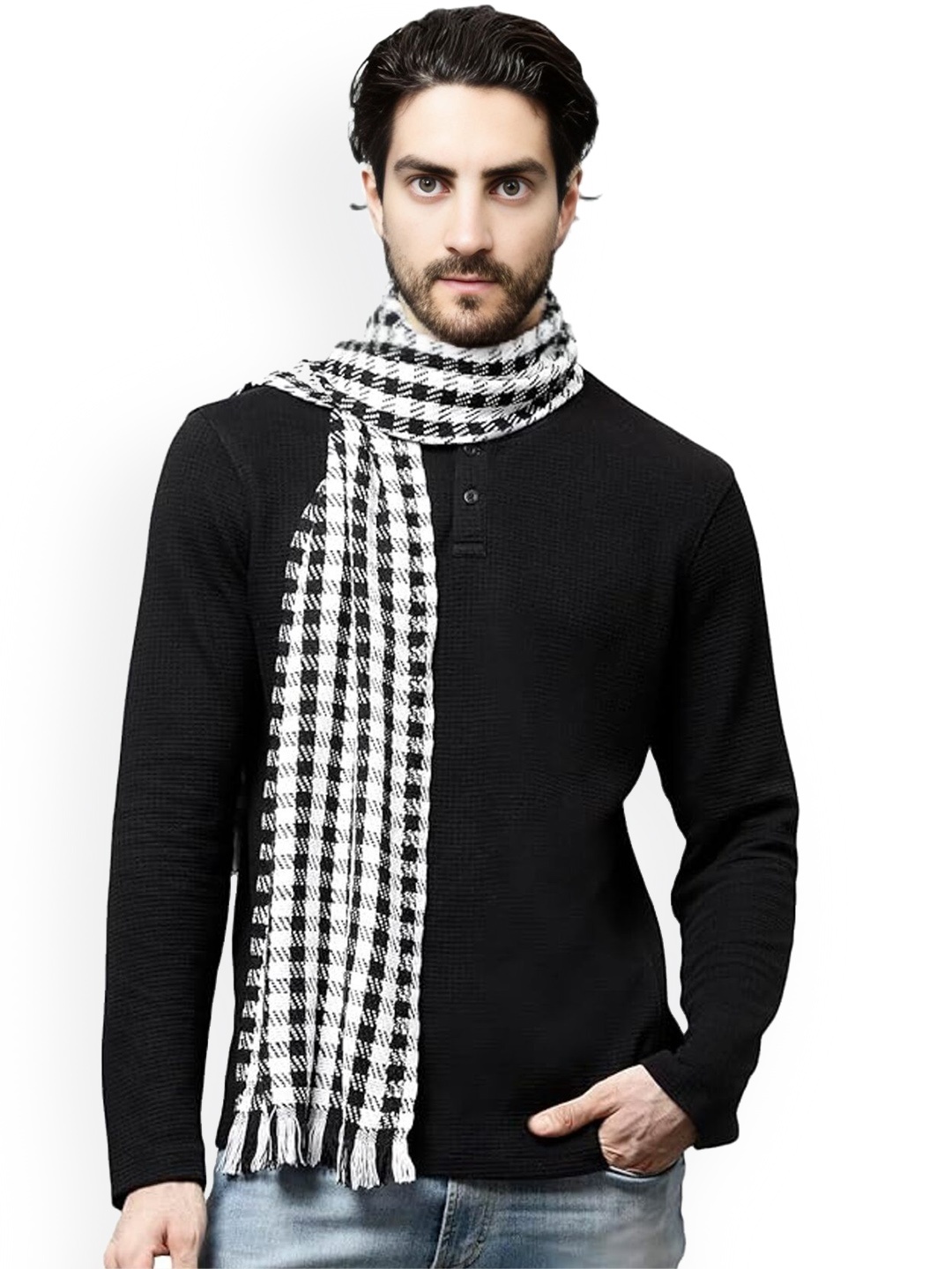 

TEEMOODS Men Checked Cotton Mufflers, Black