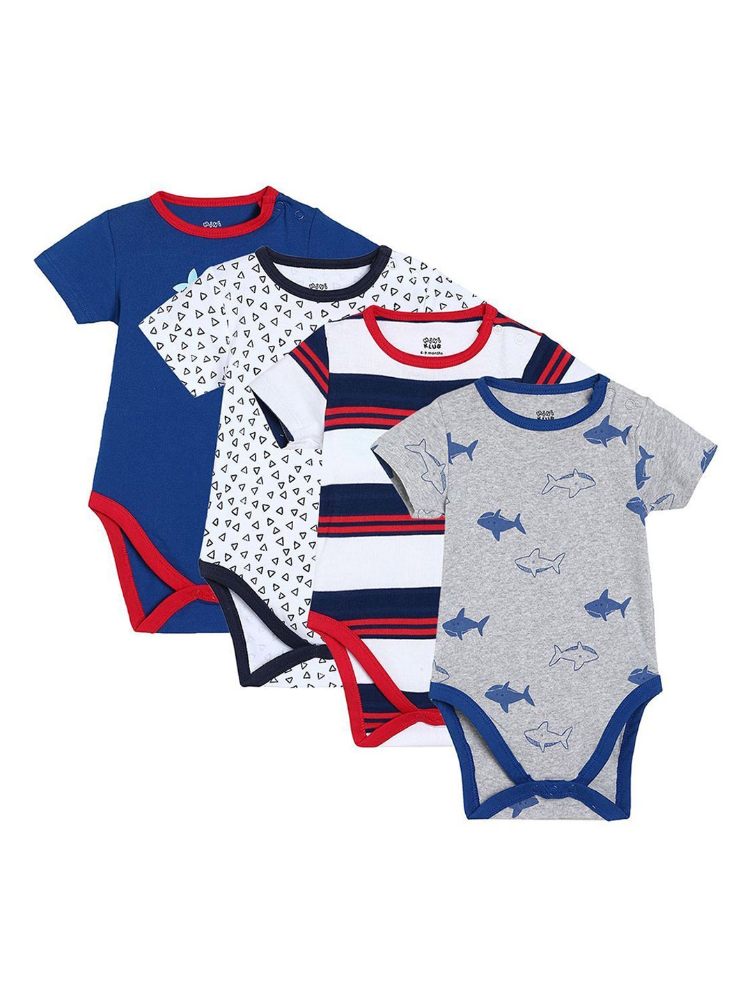 

MINI KLUB Boys Pack Of 4 Printed Bodysuits, Red