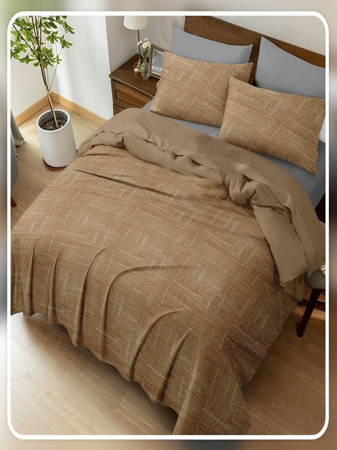 

CHICERY Beige & Off White 400 TC King Bedsheet with 2 Pillow Covers