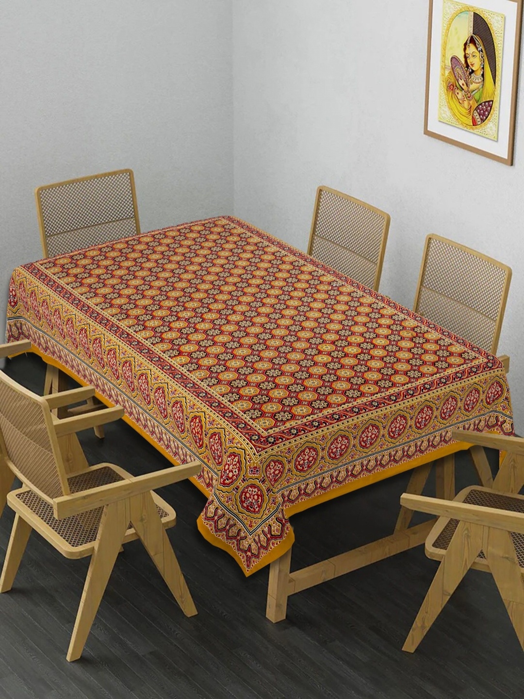 

Texstylers Gold-Toned Floral Anti-Slip Cotton 6-Seater Table Cover