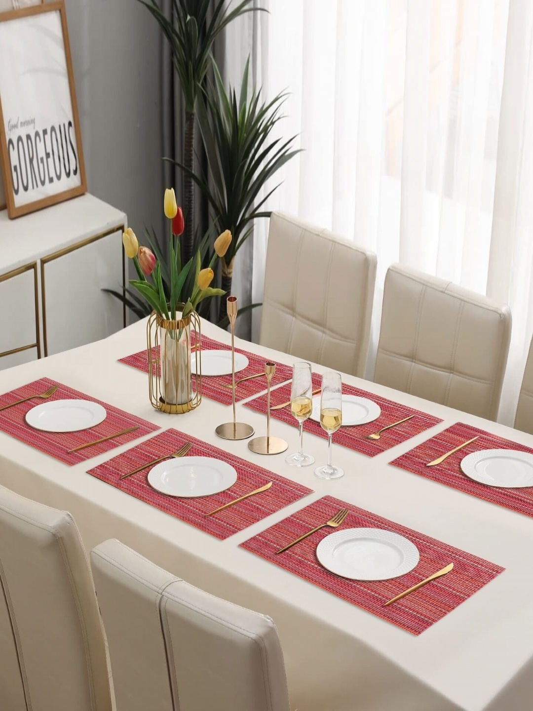 

LooMantha 6Pcs Red Striped Table Placemats