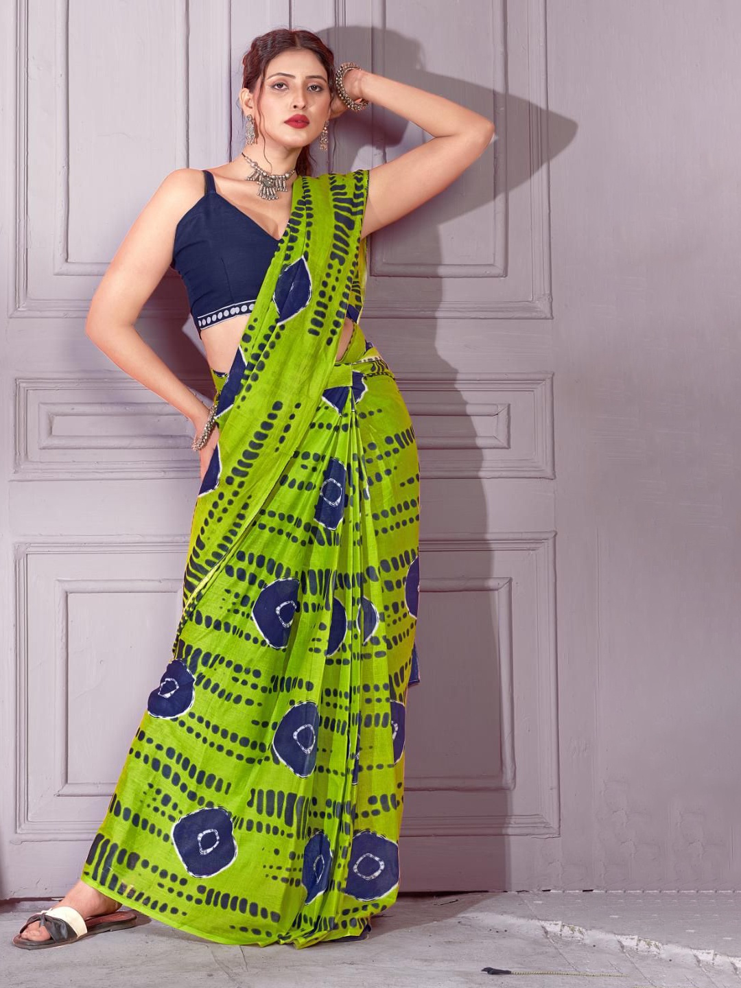 

Anouk Geometric Printed Pure Cotton Saree, Green