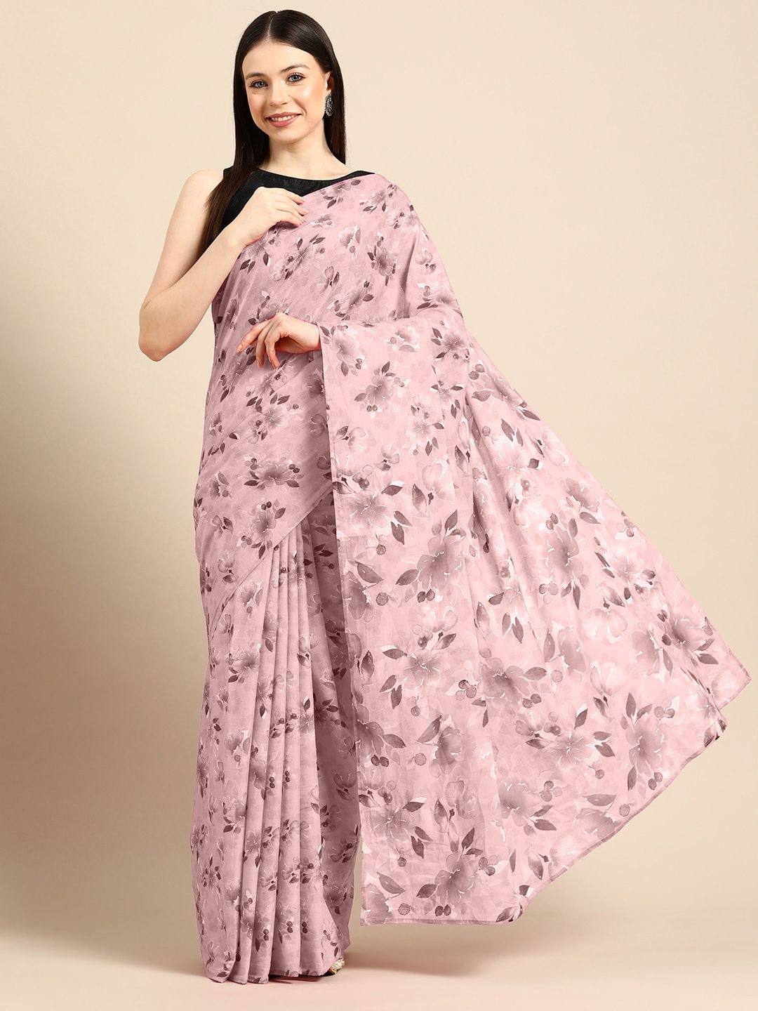 

BUTA BUTI Floral Printed Pure Cotton Saree, Mauve