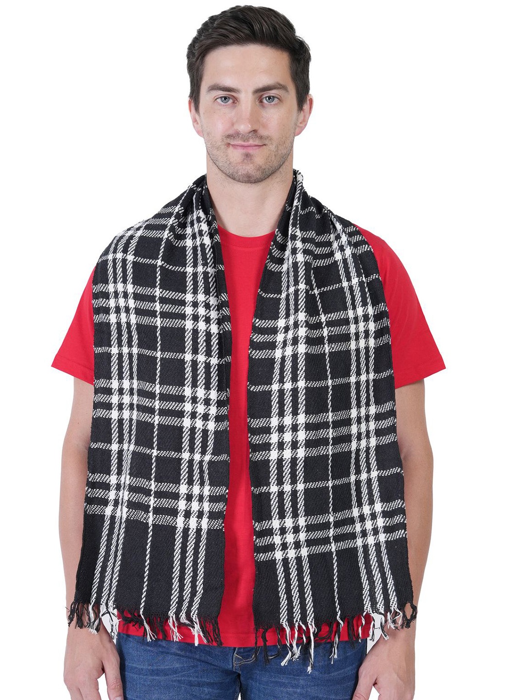 

TEEMOODS Men Checked Cotton Mufflers, Black