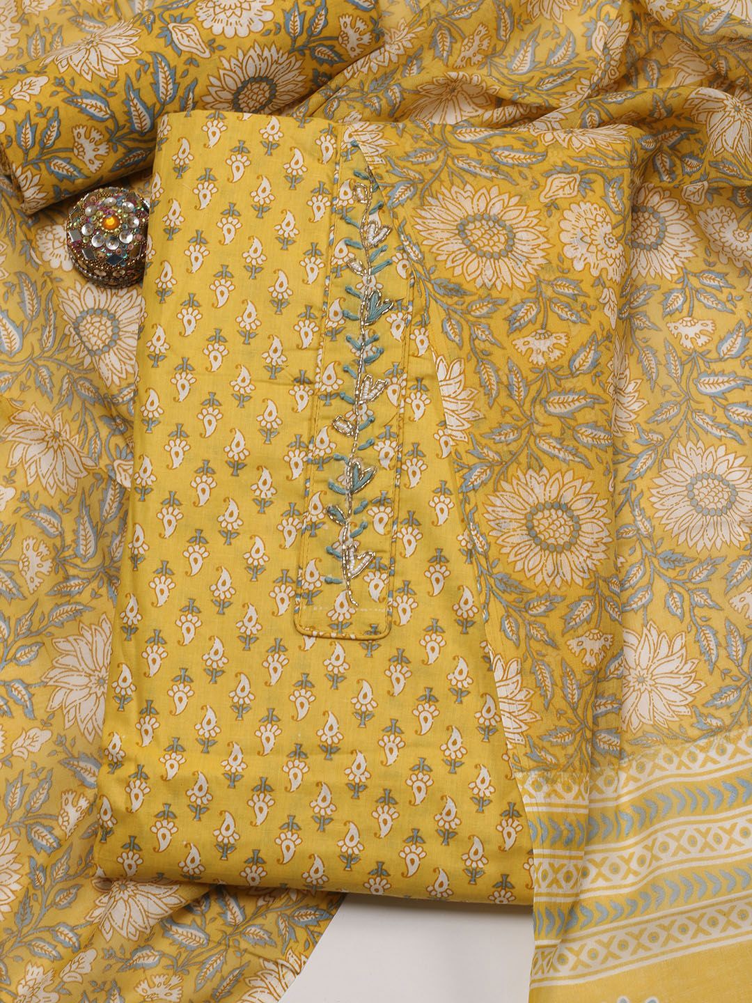 

Meena Bazaar Floral Printed Unstitched Dress Material, Yellow