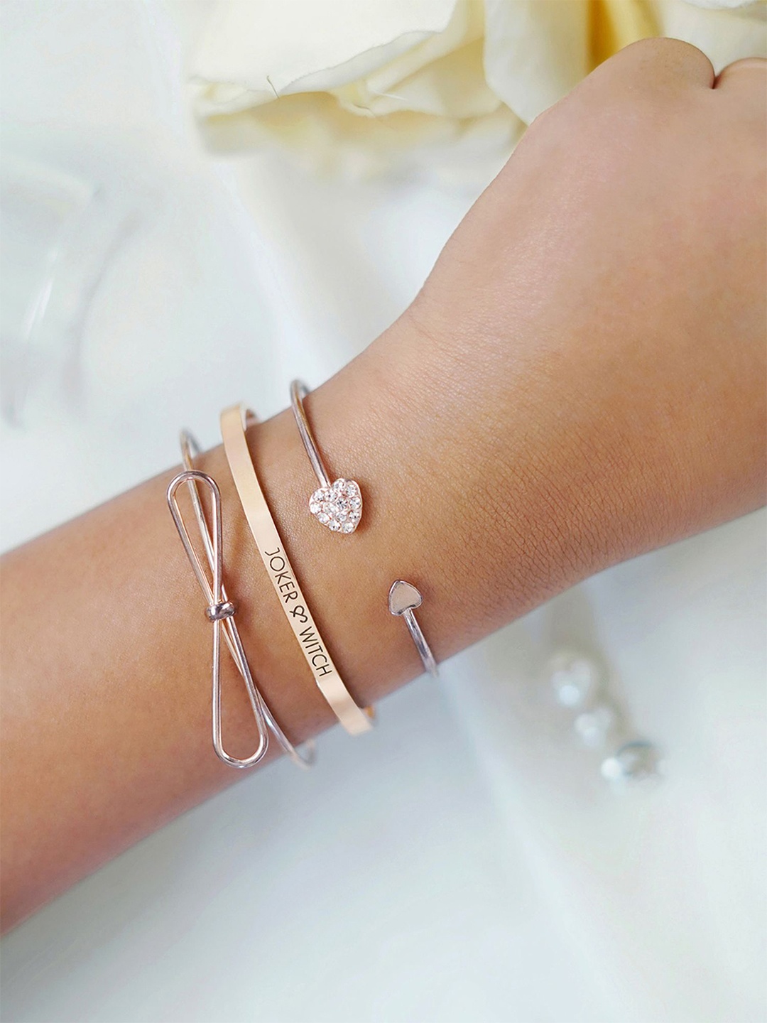 

JOKER & WITCH Set Of 3 Veronica Stone Studded Cuff Bracelet, Rose gold