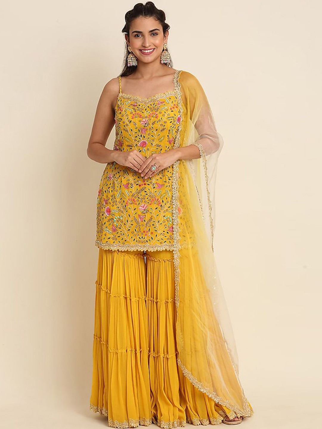

ASISA Floral Embroidered Semi-Stitched Dress Material, Yellow