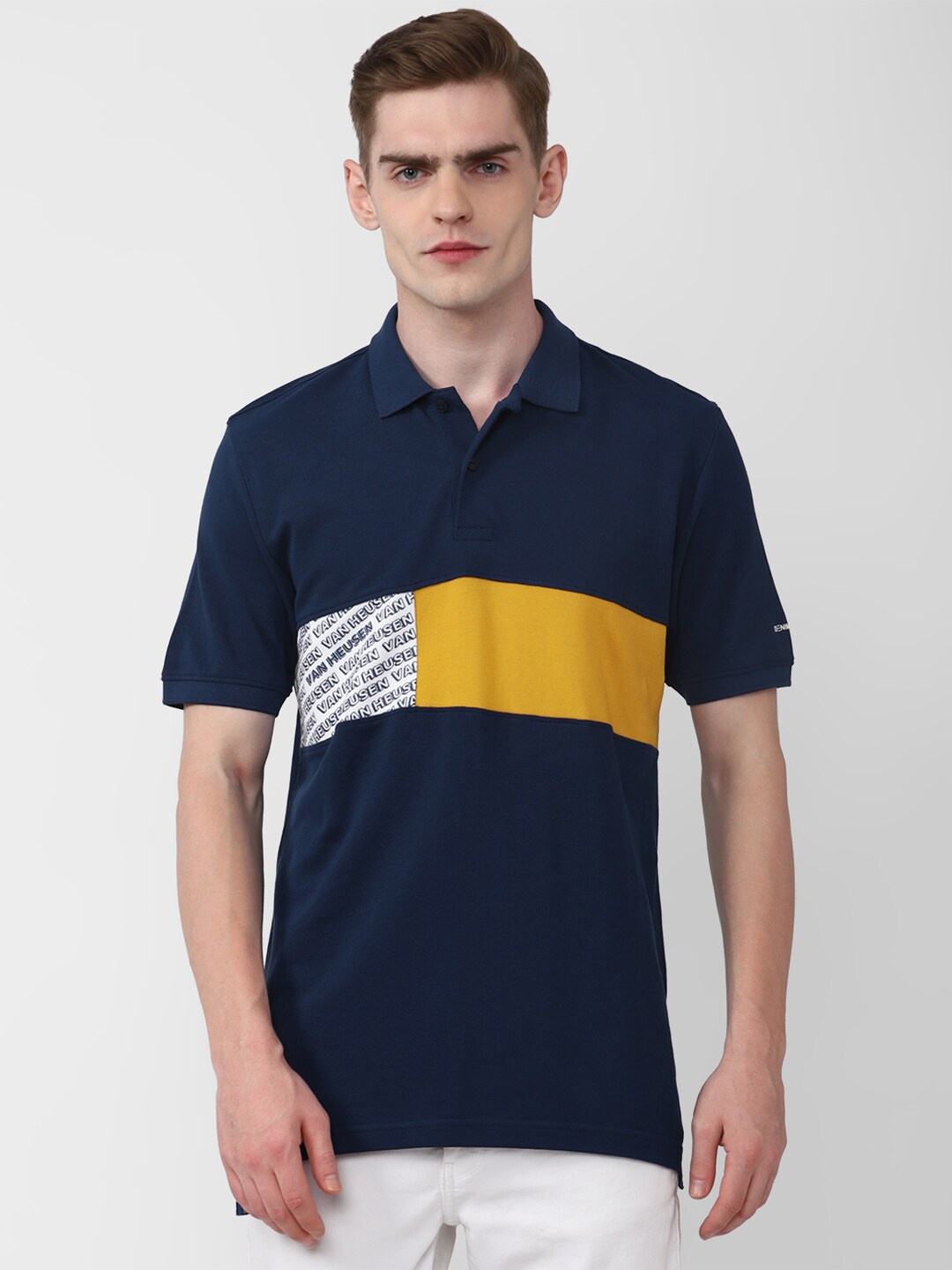 

VAN HEUSEN DENIM LABS Striped Polo Collar Cotton T-shirt, Navy blue