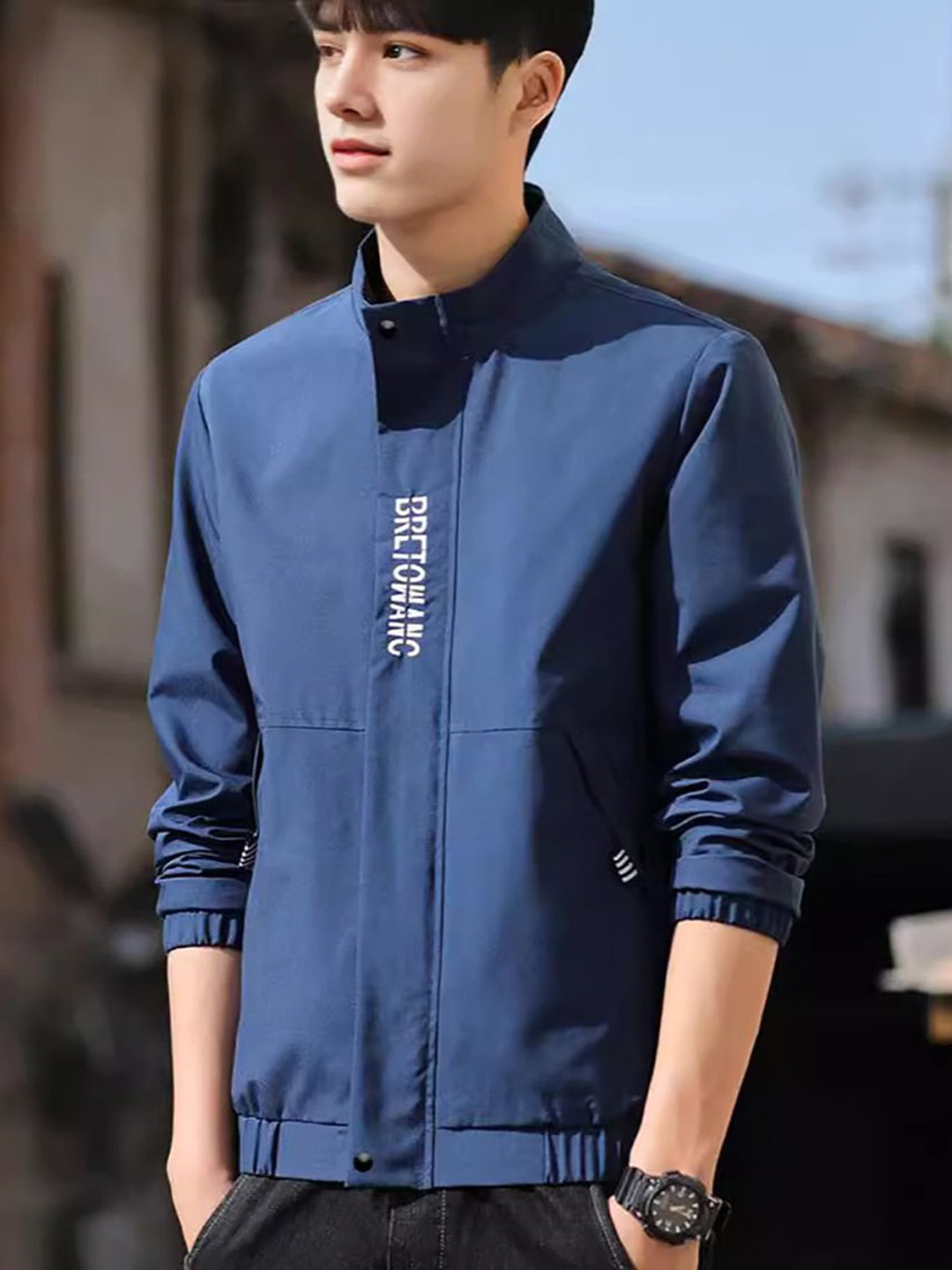 

StyleCast x Revolte Men Mock Collar Tailored Jacket, Blue