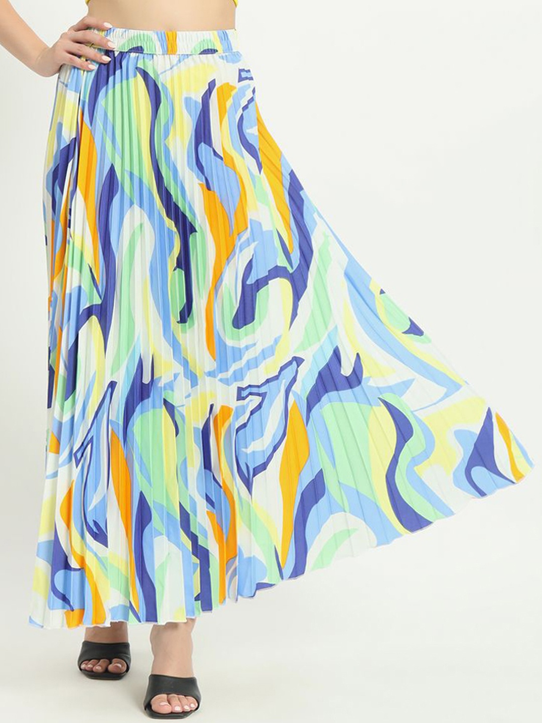 

ZWERLON Women Printed Accordion Pleated A-Line Maxi Skirt, Green