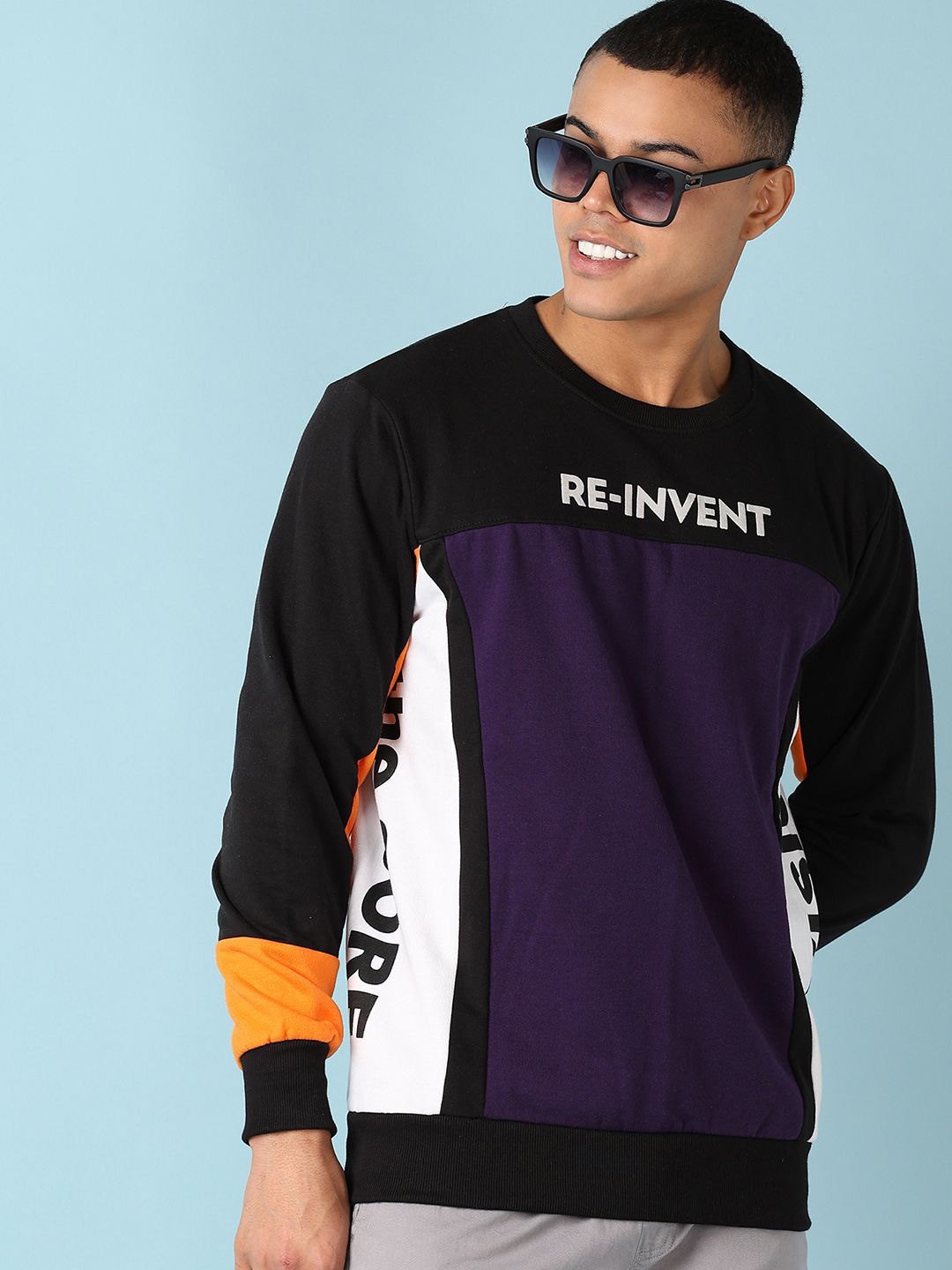 

V-Mart Men Colourblocked Round Neck Cotton Pullover Sweatshirt, Black