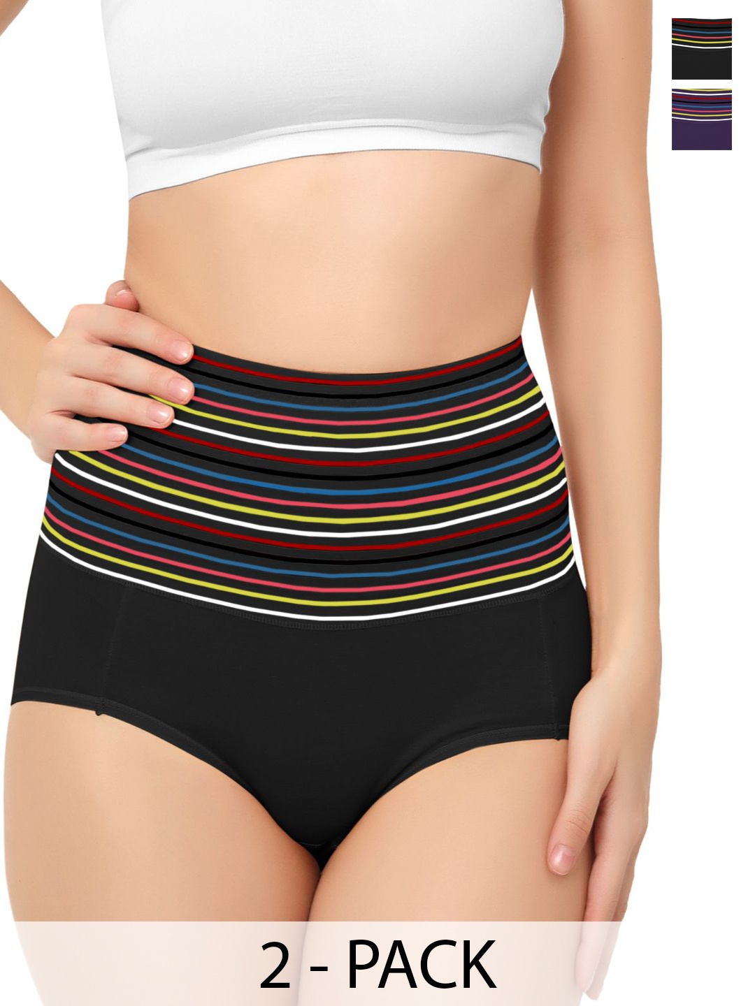 

Bella Voste Pack Of 2 Striped High Waist Tummy Shaper Brief, Black