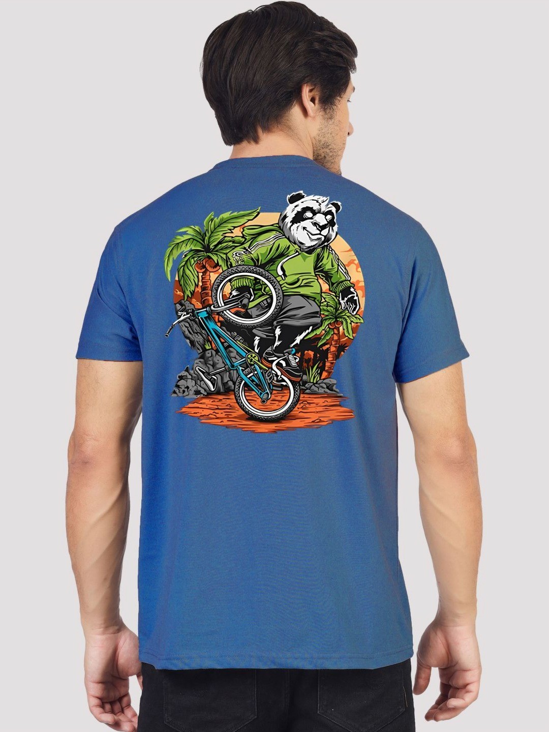 

Greylongg Men Printed Monochrome Applique T-shirt, Blue