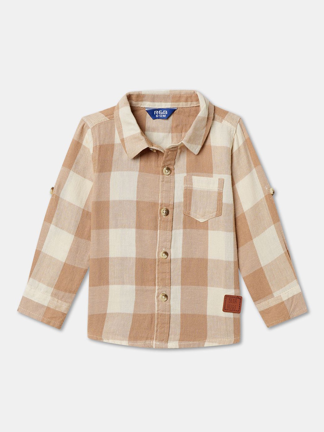 

R&B Boys Classic Spread Collar Buffalo Checked Cotton Casual Shirt, Brown