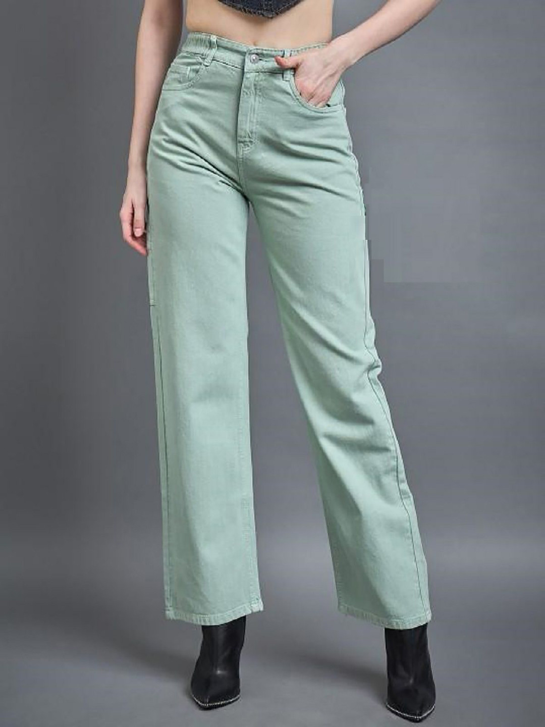 

Perfect Outlet Women Solid Straight Fit High-Rise Stretchable Jeans, Green