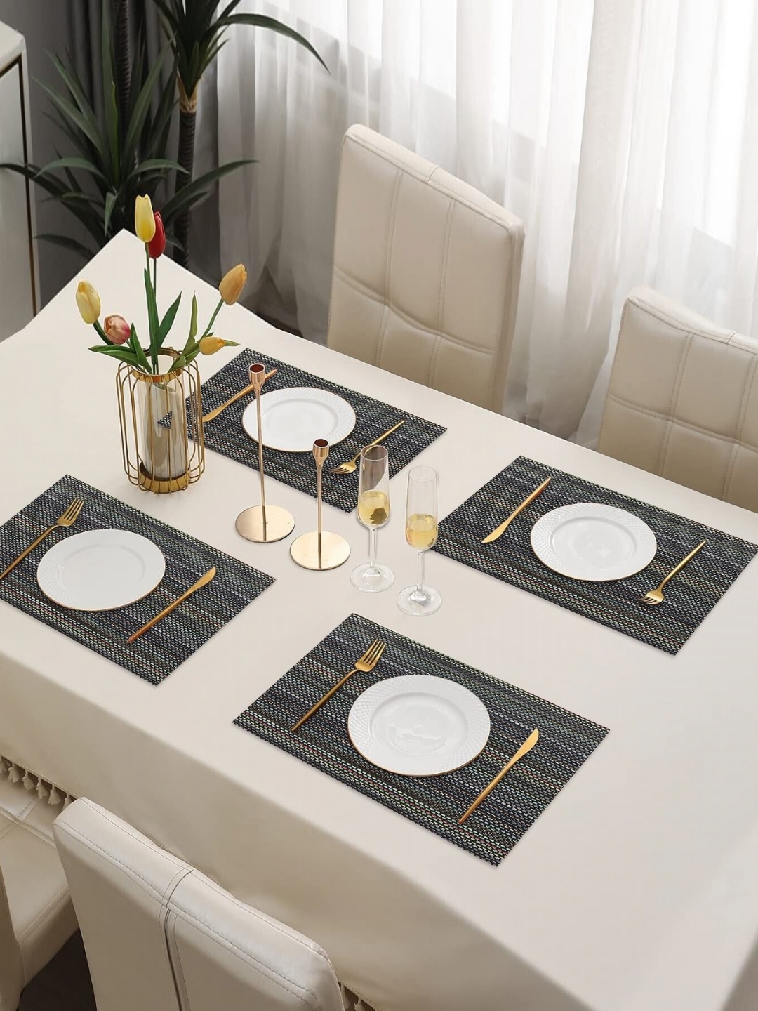 

Dakshya Industries 4Pcs Green Striped Rectangle Shape Table Placemats