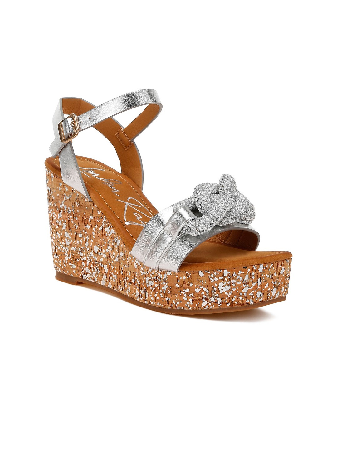 

London Rag Women Printed Leather Wedge Sandals, Silver