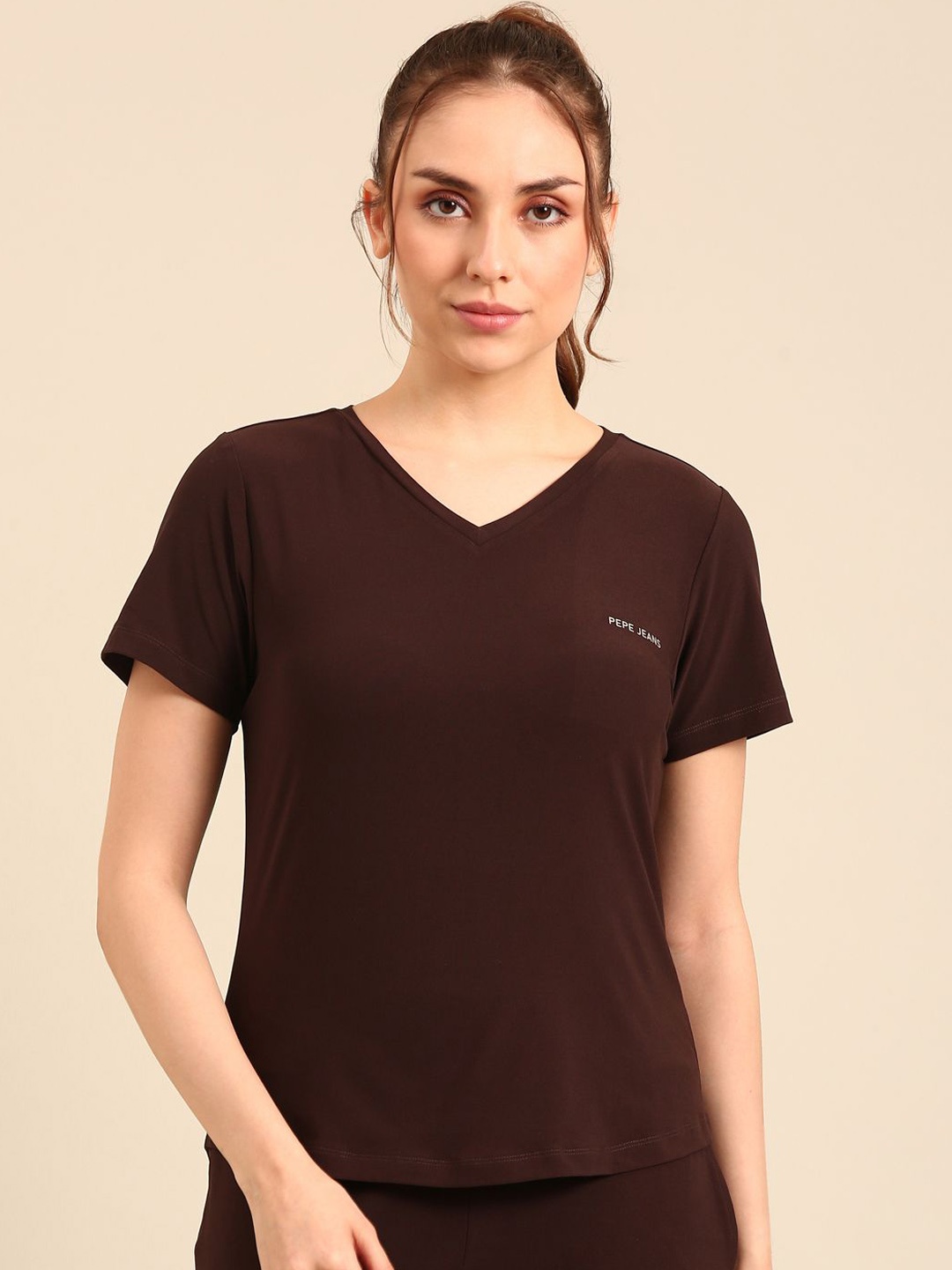 

Pepe Jeans Women V-Neck Lounge Tshirt, Brown
