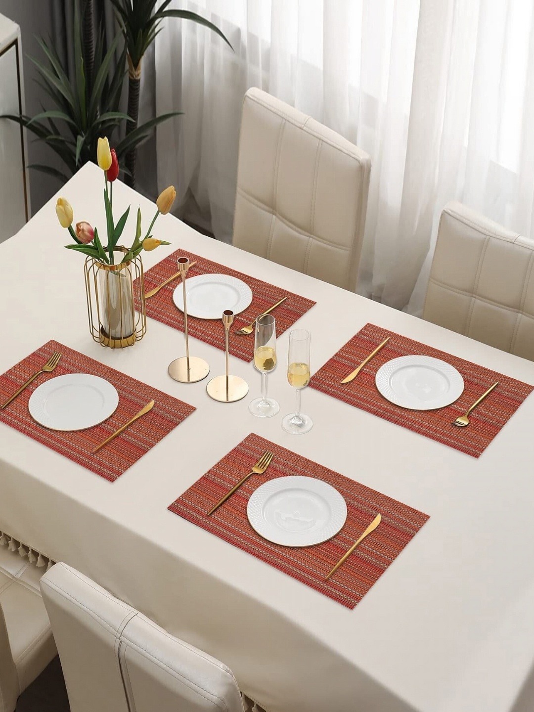 

Dakshya Industries 4Pcs Maroon Striped Rectangle Shape Table Placemats