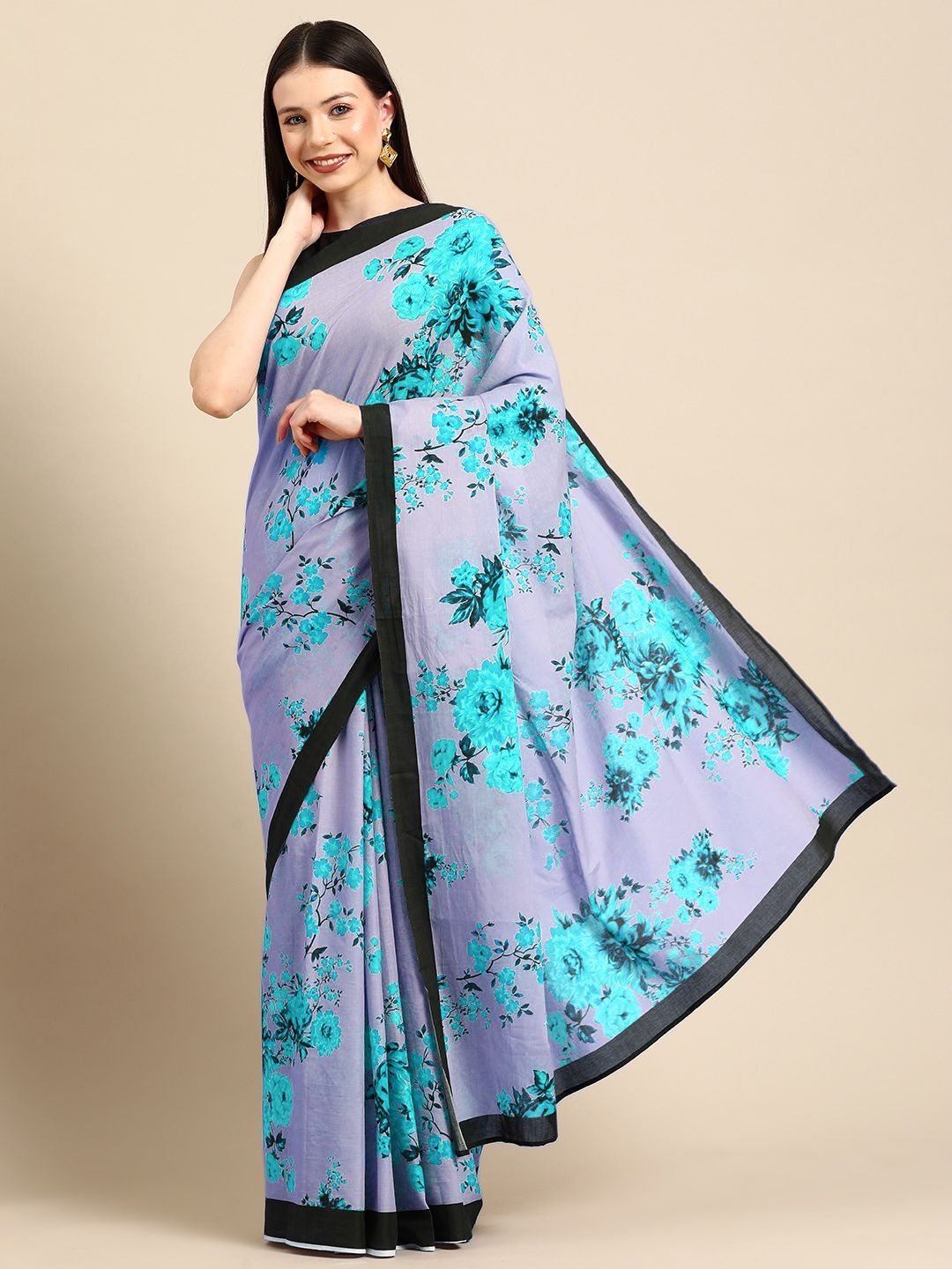 

BUTA BUTI Floral Printed Pure Cotton Saree, Blue