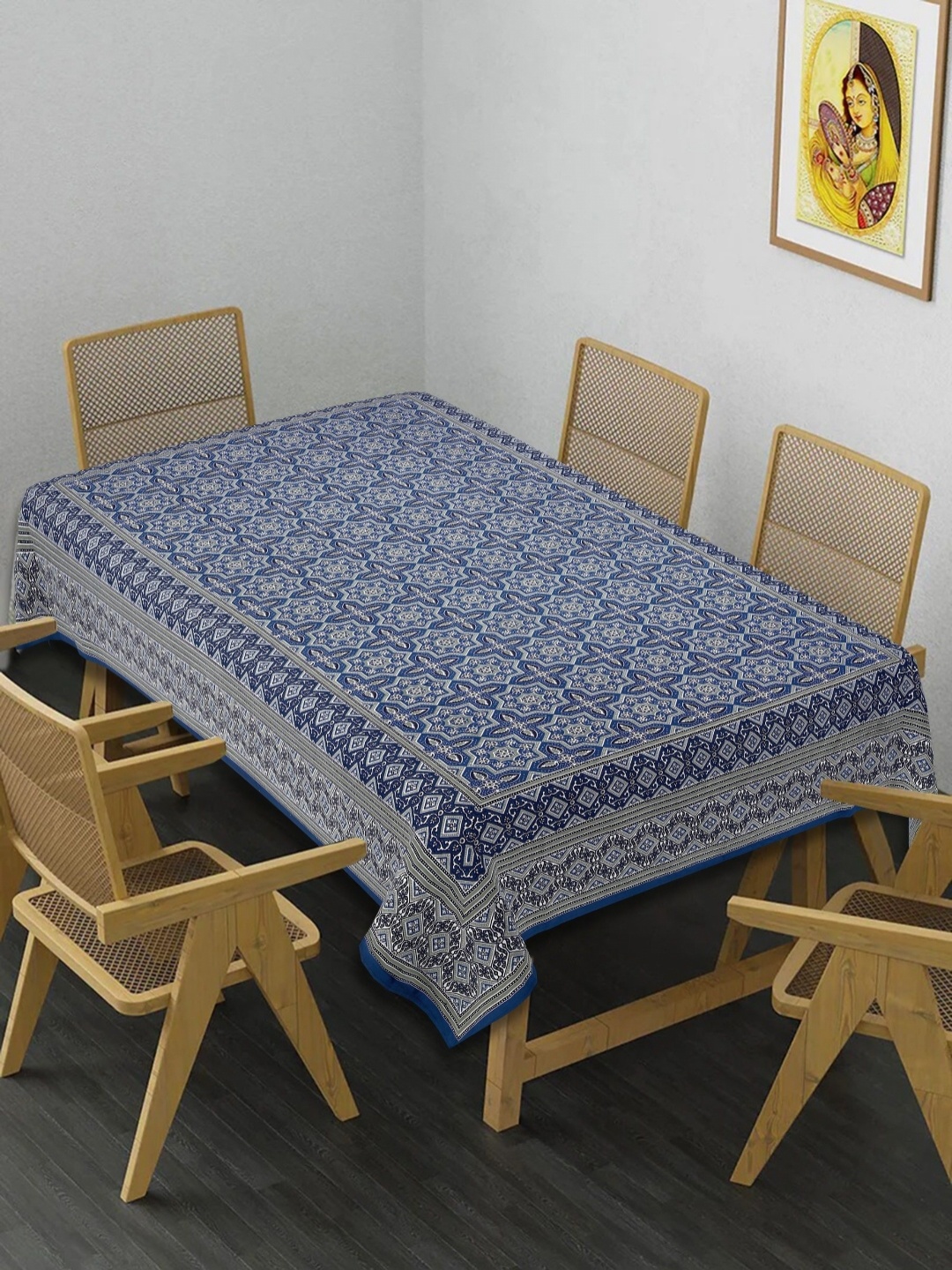 

Texstylers Blue Floral Anti-Slip Cotton 6-Seater Table Cover