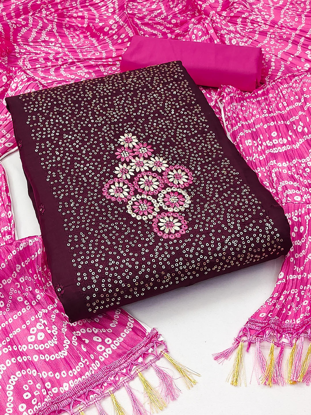 

KALINI Ethnic Motifs Embroidered Sequinned Unstitched Dress Material, Magenta