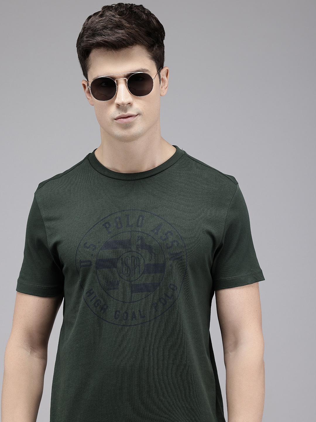 

U.S. Polo Assn. Brand Logo Printed Pure Cotton Slim Fit T-shirt, Olive