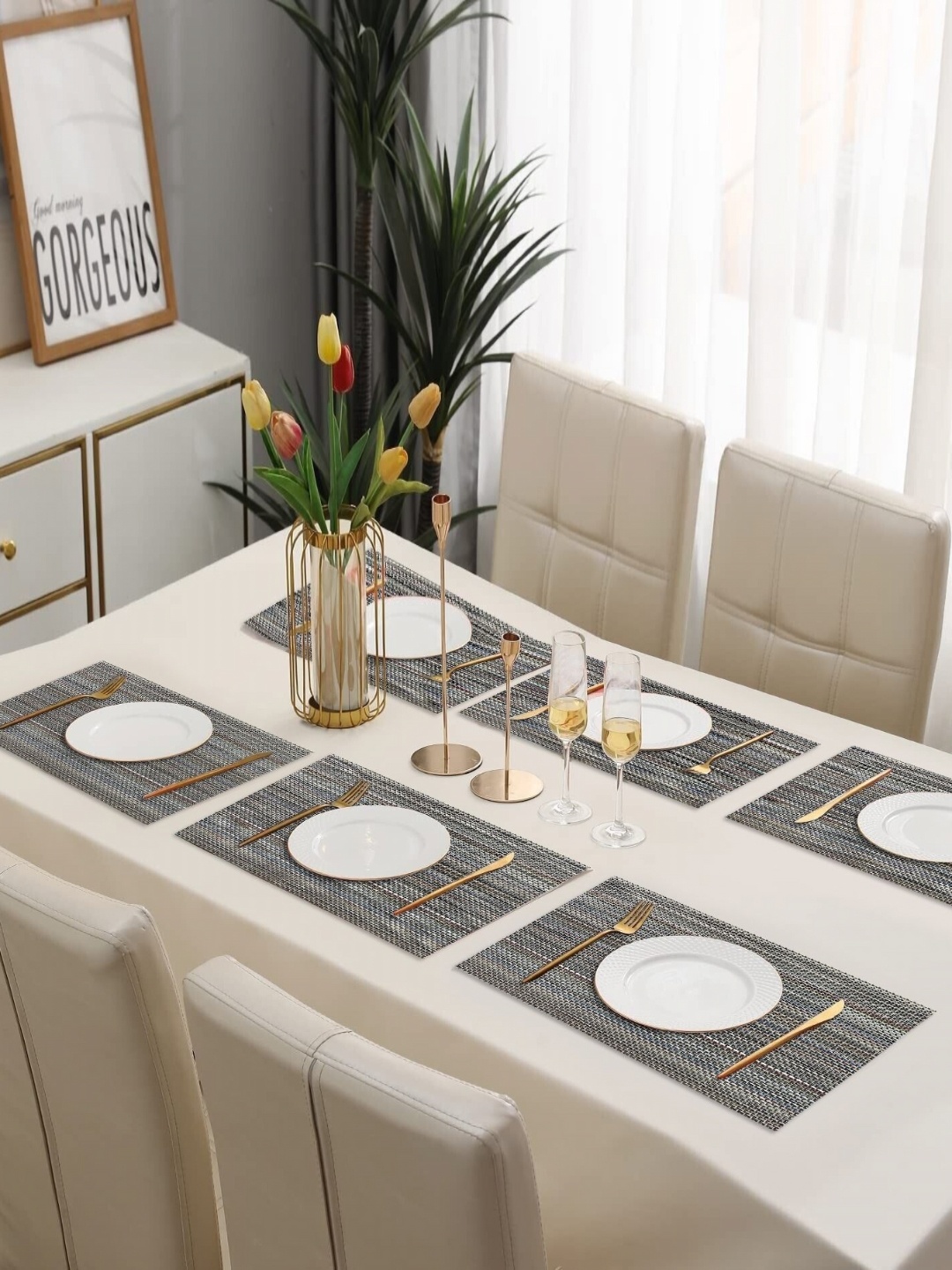 

LooMantha 6Pcs Grey & White Textured Table Placemats
