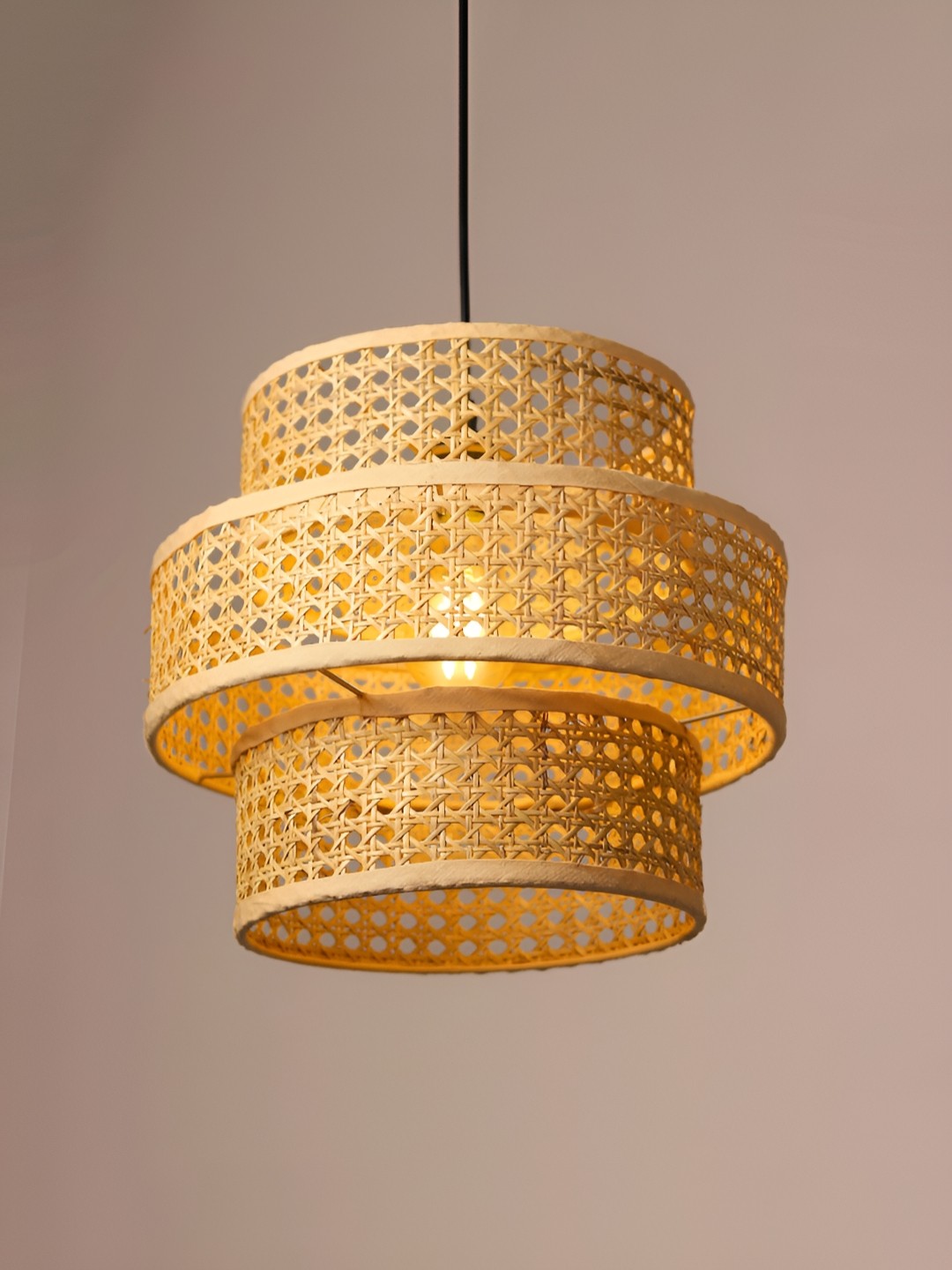 

HABERE INDIA Beige & Black Textured Bamboo Contemporary Abstract Shaped Ceiling Lamp
