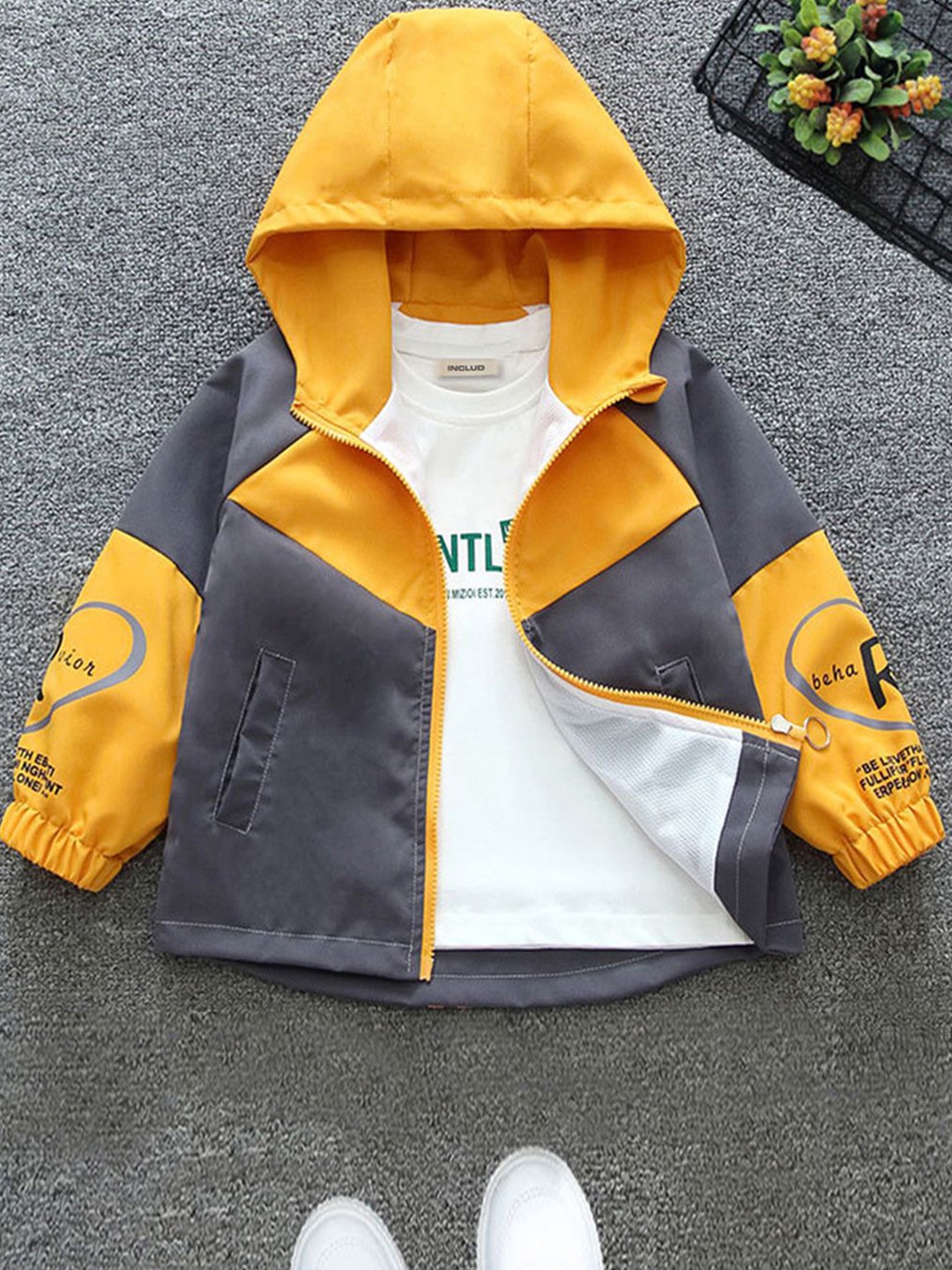 

INCLUD Boys Colourblocked Hooded Open Front Jacket, Yellow