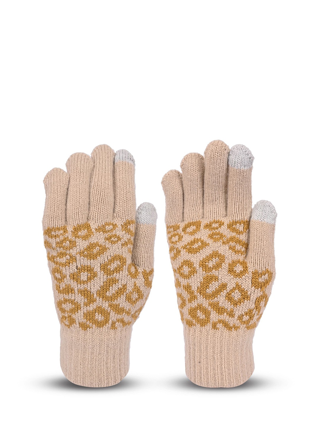 

LOOM LEGACY Women Patterned Acrylic Touchscreen Gloves, Beige