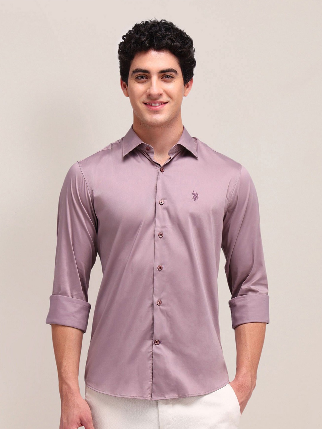 

U.S. Polo Assn. Men Classic Spread Collar Solid Cotton Casual Shirt, Pink