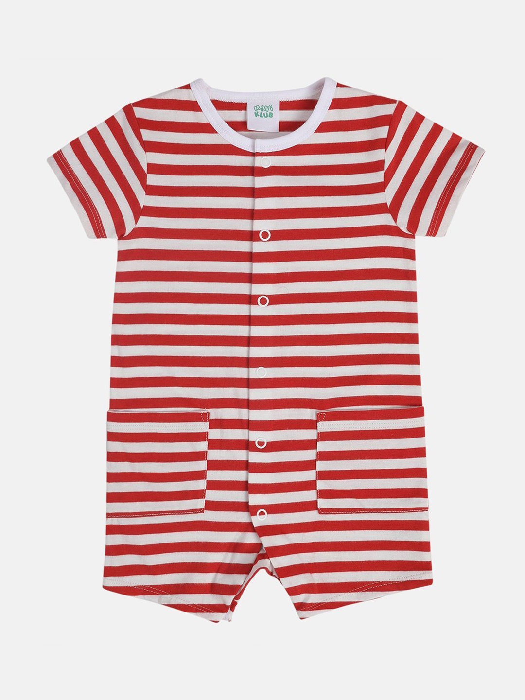 

MINI KLUB Infants Boys Striped Pure Cotton Romper, Red