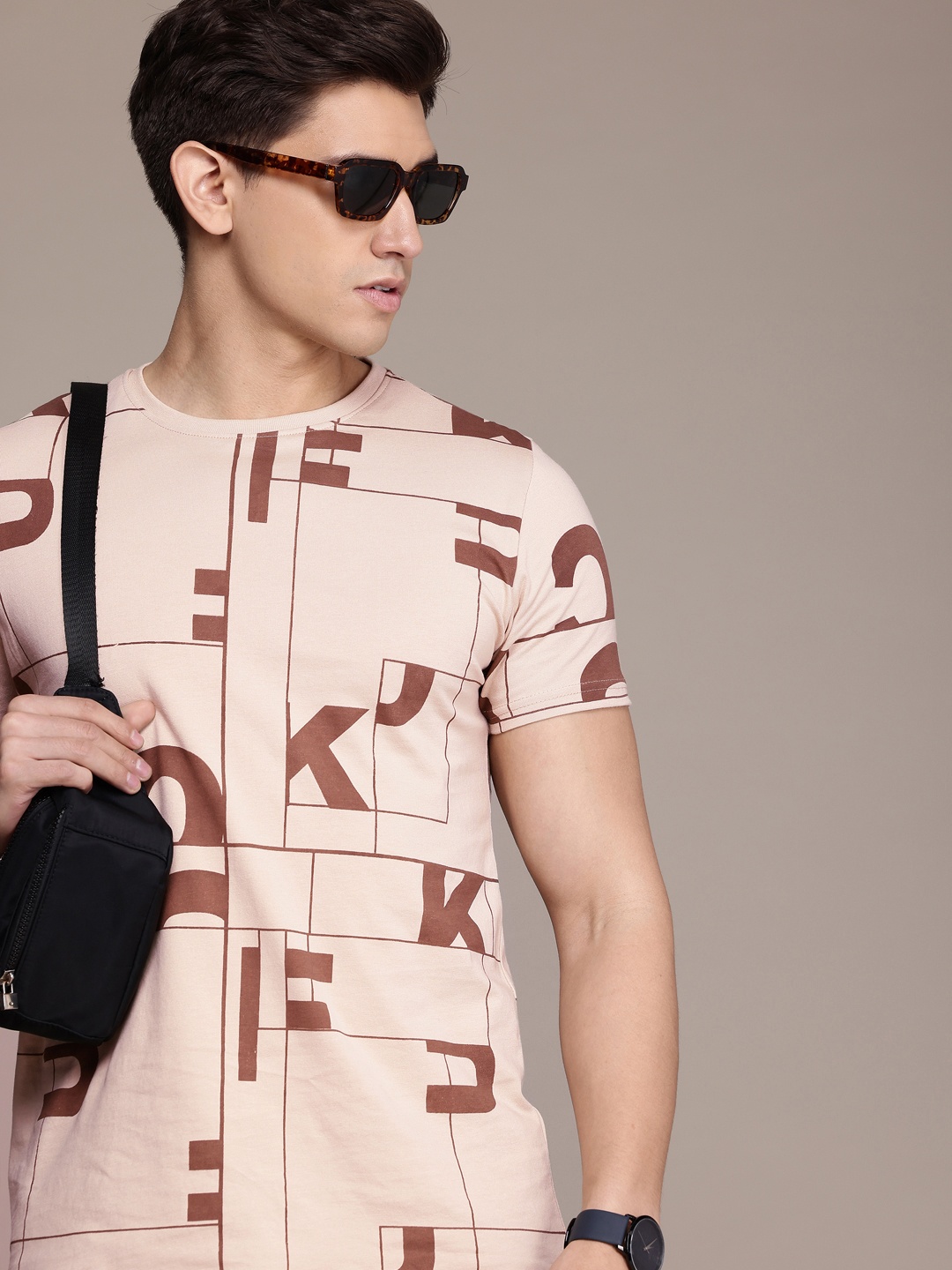 

FCUK Brand Logo Printed Pure Cotton T-shirt, Beige