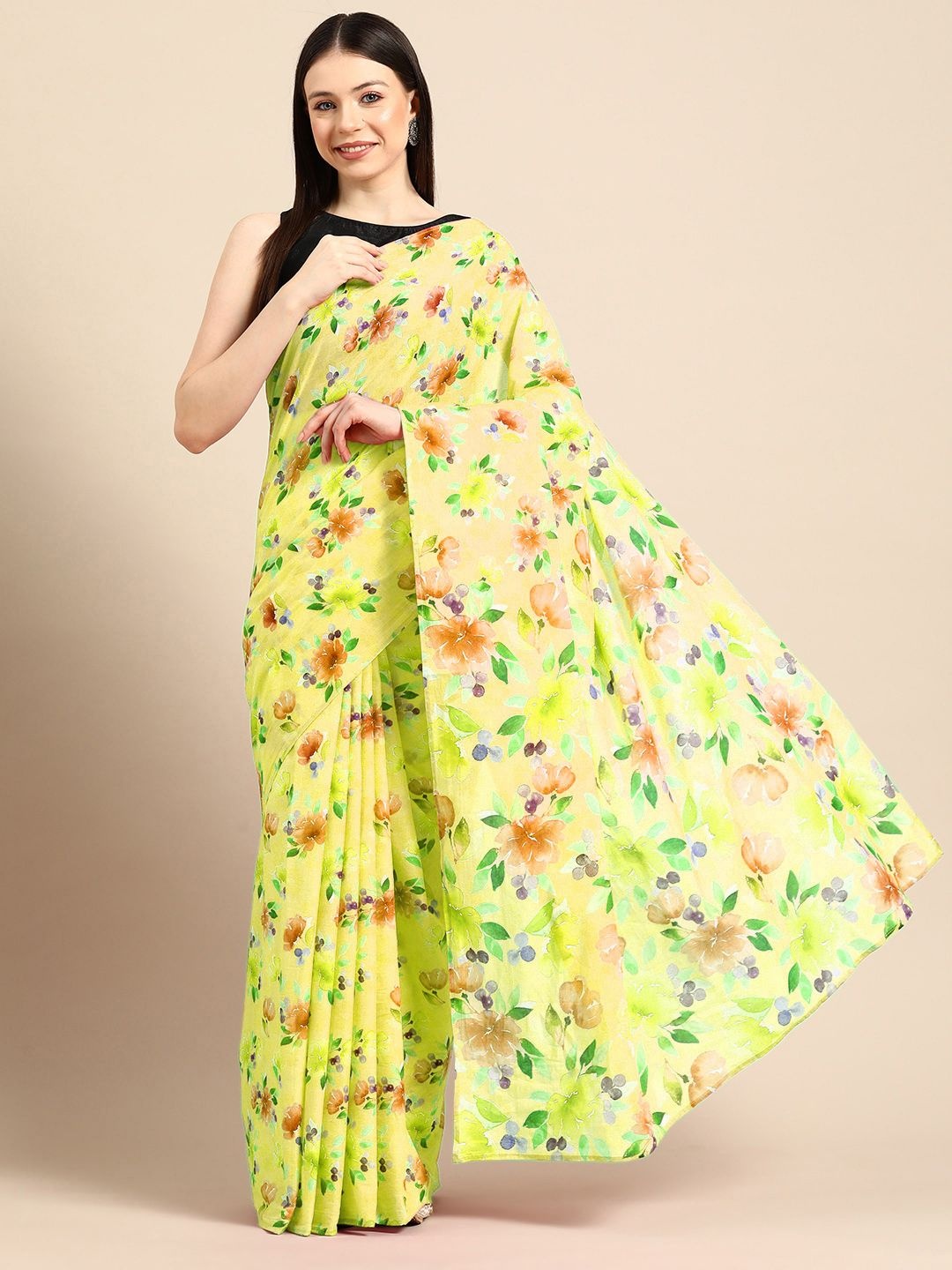 

BUTA BUTI Floral Pure Cotton Saree, Yellow