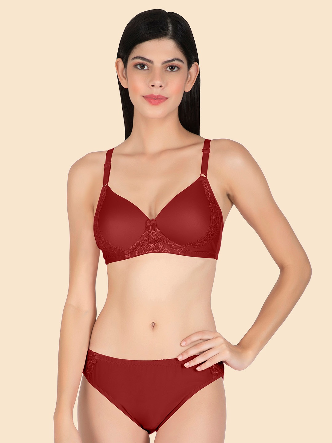 

Joomie Women Lightly-Padded Lingerie Set, Red