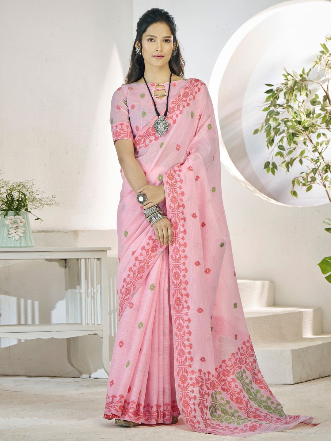 

Anouk Ethnic Motifs Woven Design Saree, Pink