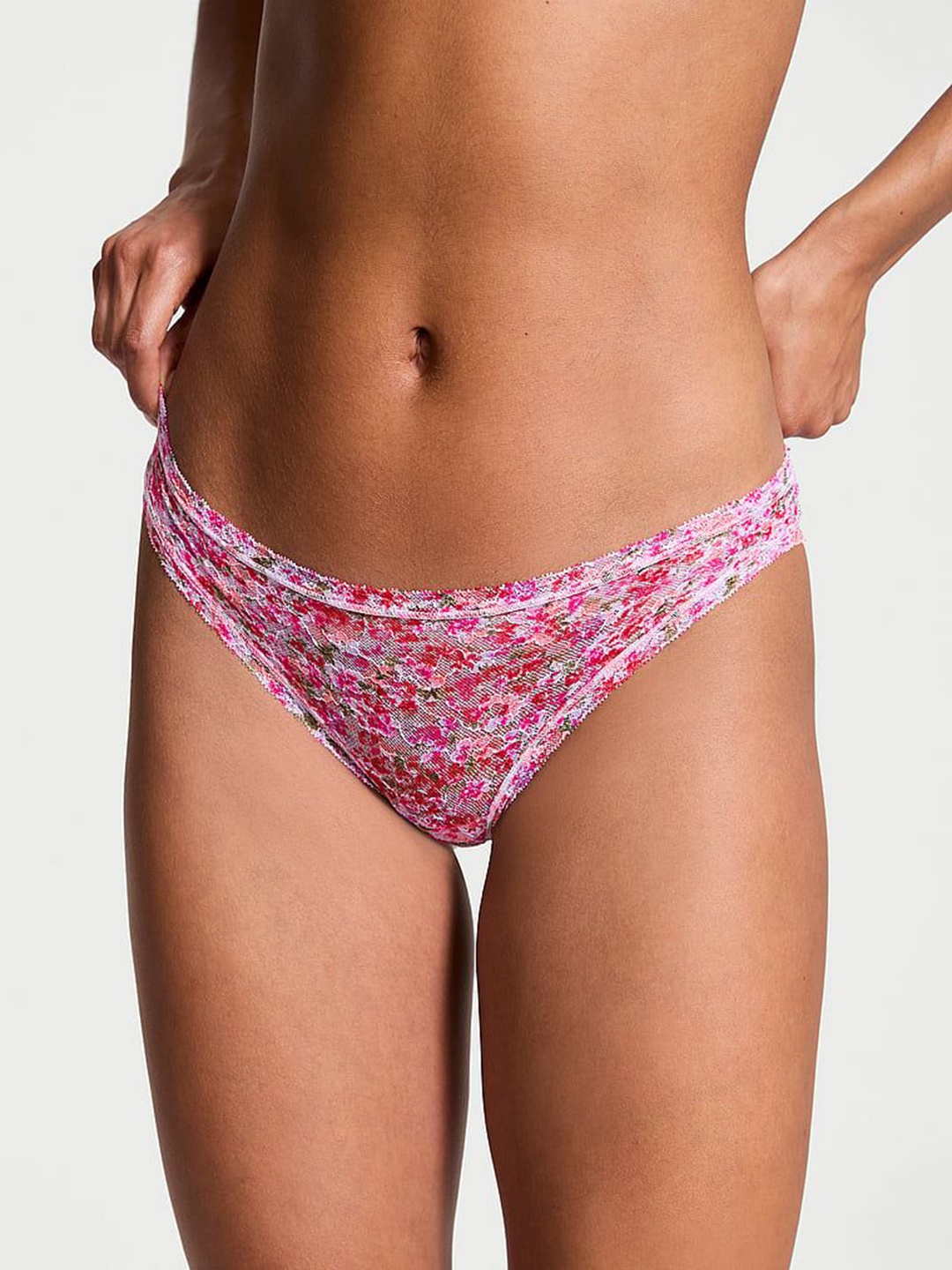 

Victoria's Secret Floral Printed Low Rise Lace Bikini Briefs112461546D9A, Pink