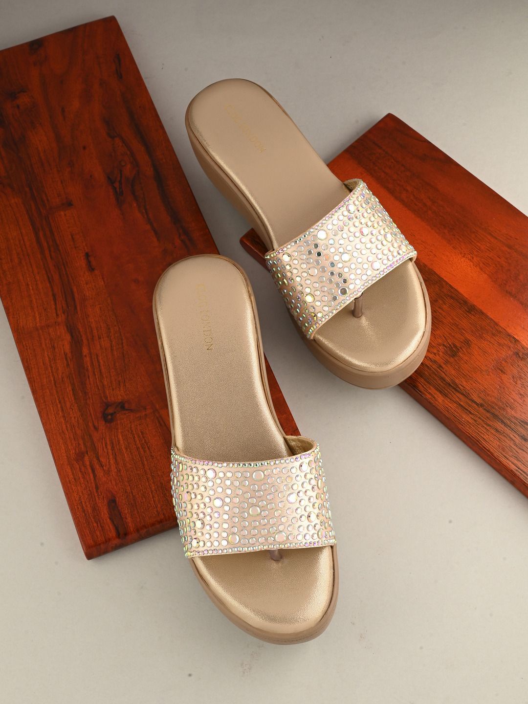 

CLOG LONDON Embellished Wedge Heel Sandals, Gold