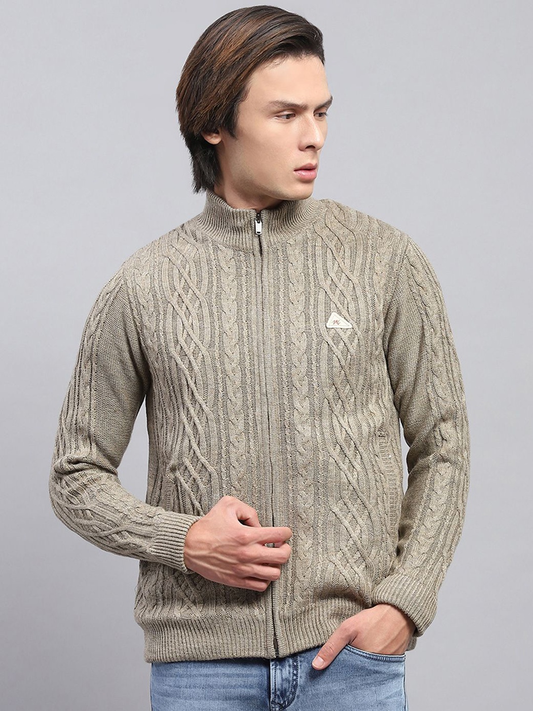 

Monte Carlo Men Woollen Open Knit Cardigan, Beige