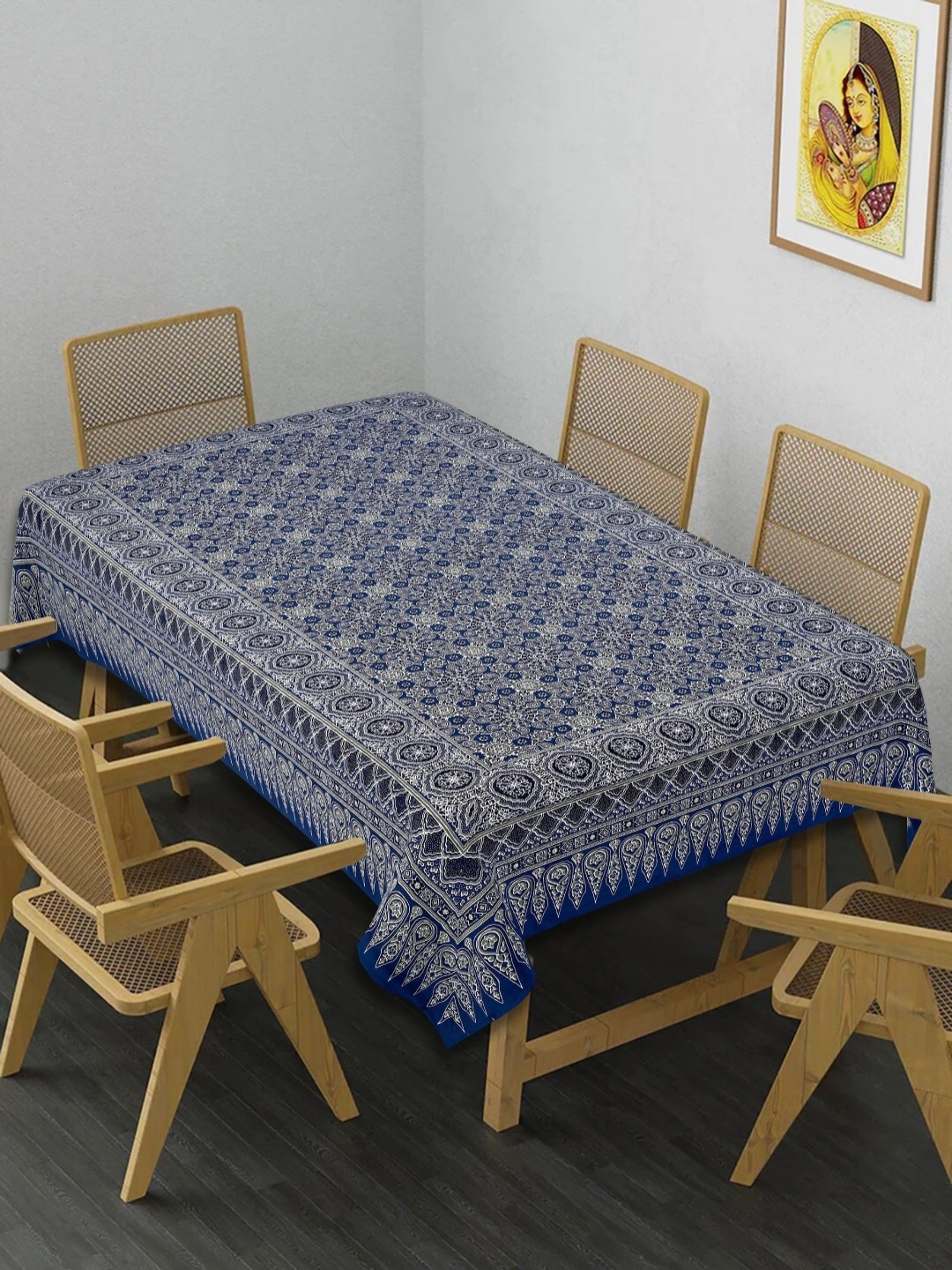 

Texstylers Blue Floral Anti-Slip Cotton 6-Seater Table Cover