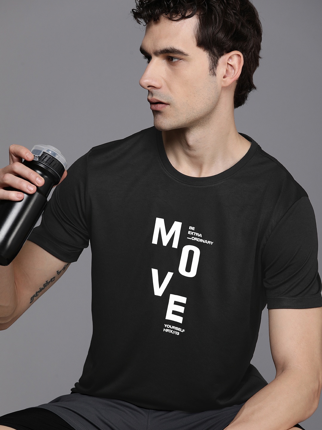 

HRX by Hrithik Roshan Printed Rapid-Dry Training or Gym T-shirt, Black