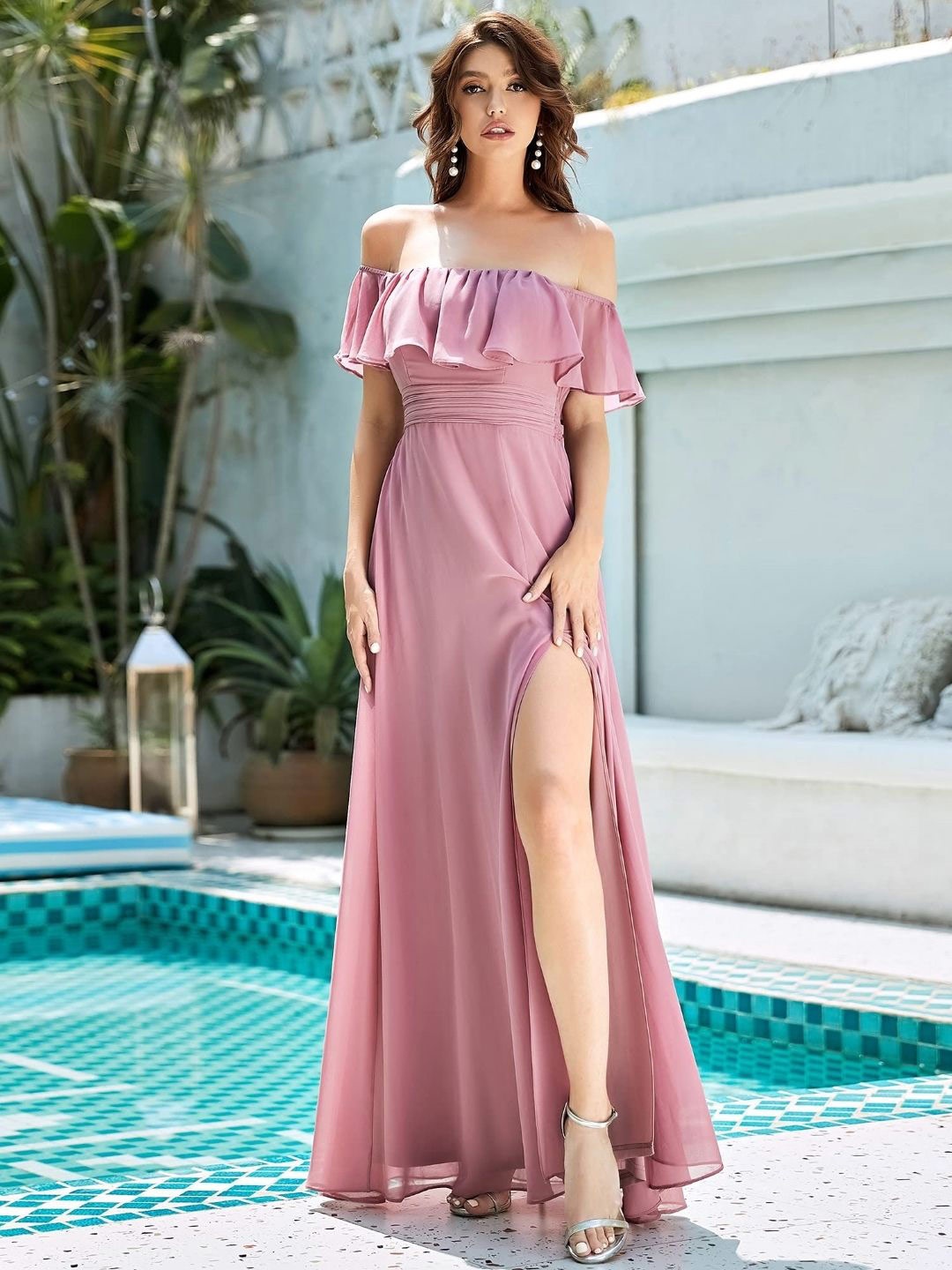 

KPOP Off-Shoulder A-Line Maxi Dress, Pink