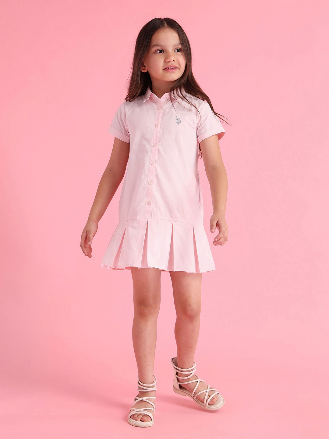 

U.S. Polo Assn. Kids Girls Shirt Mini Shirt Collar Dress, Pink