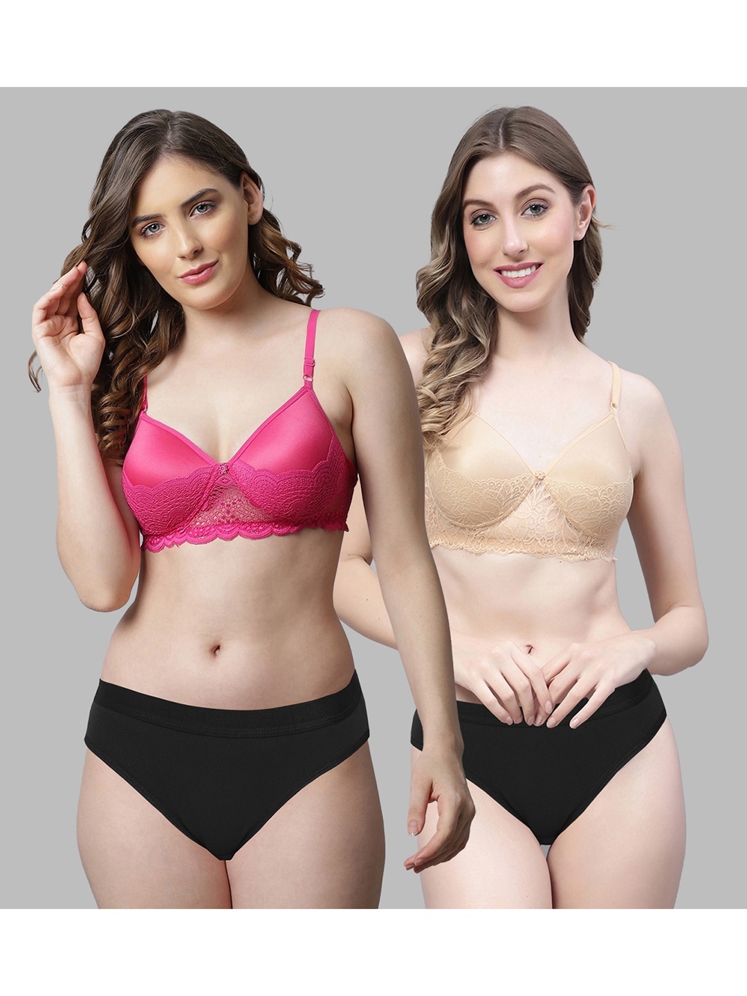 

AROUSY Women Pack Of 2 Self-Design Cotton Lingerie Sets- B-Hafiz-Set2, Pink