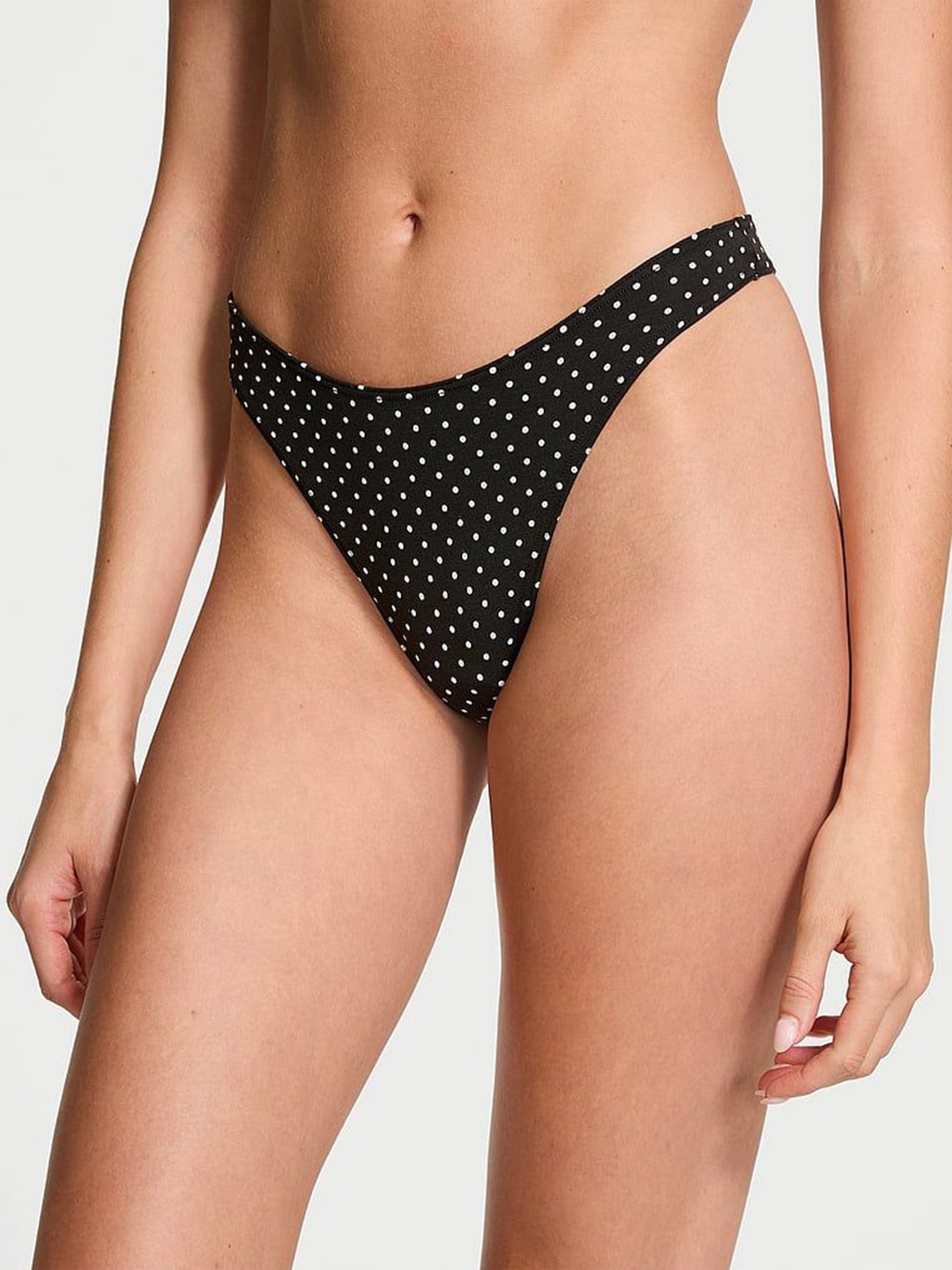 

Victoria's Secret Polka Dot Printed High-Leg Thong women Briefs, Black