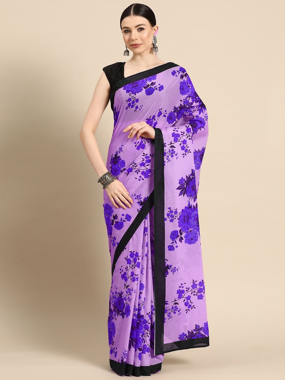 

BUTA BUTI Floral Pure Cotton Saree, Lavender