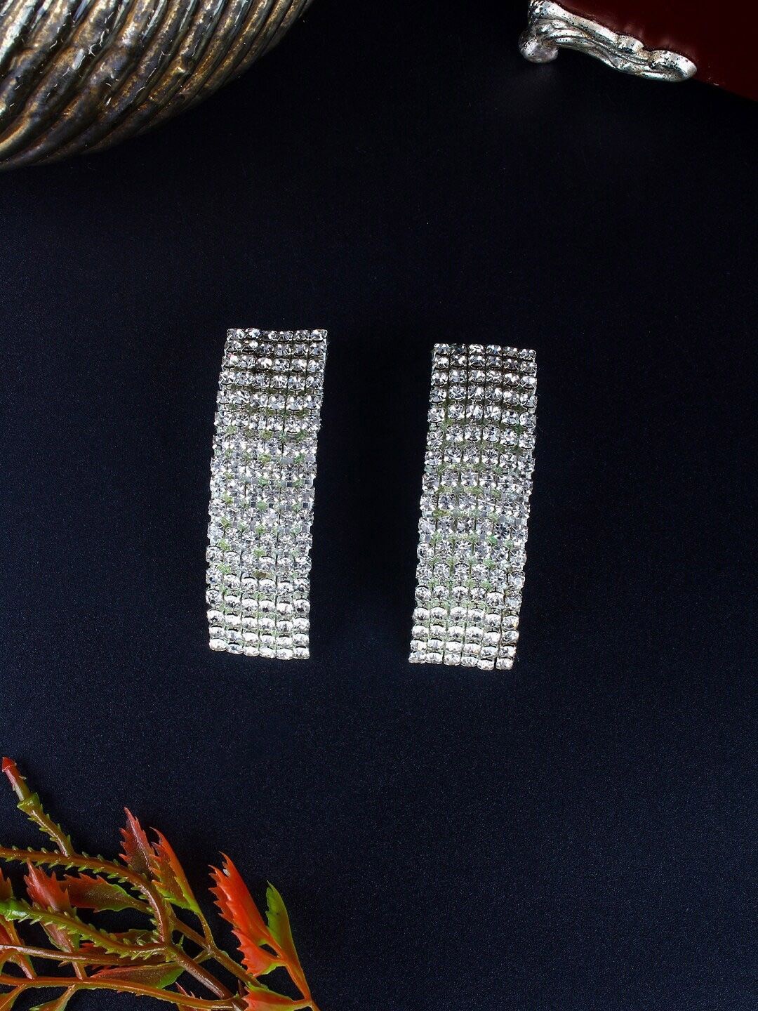 

KPOP Silver-Plated Geometric Shaped Rhinestone Drop Earrings